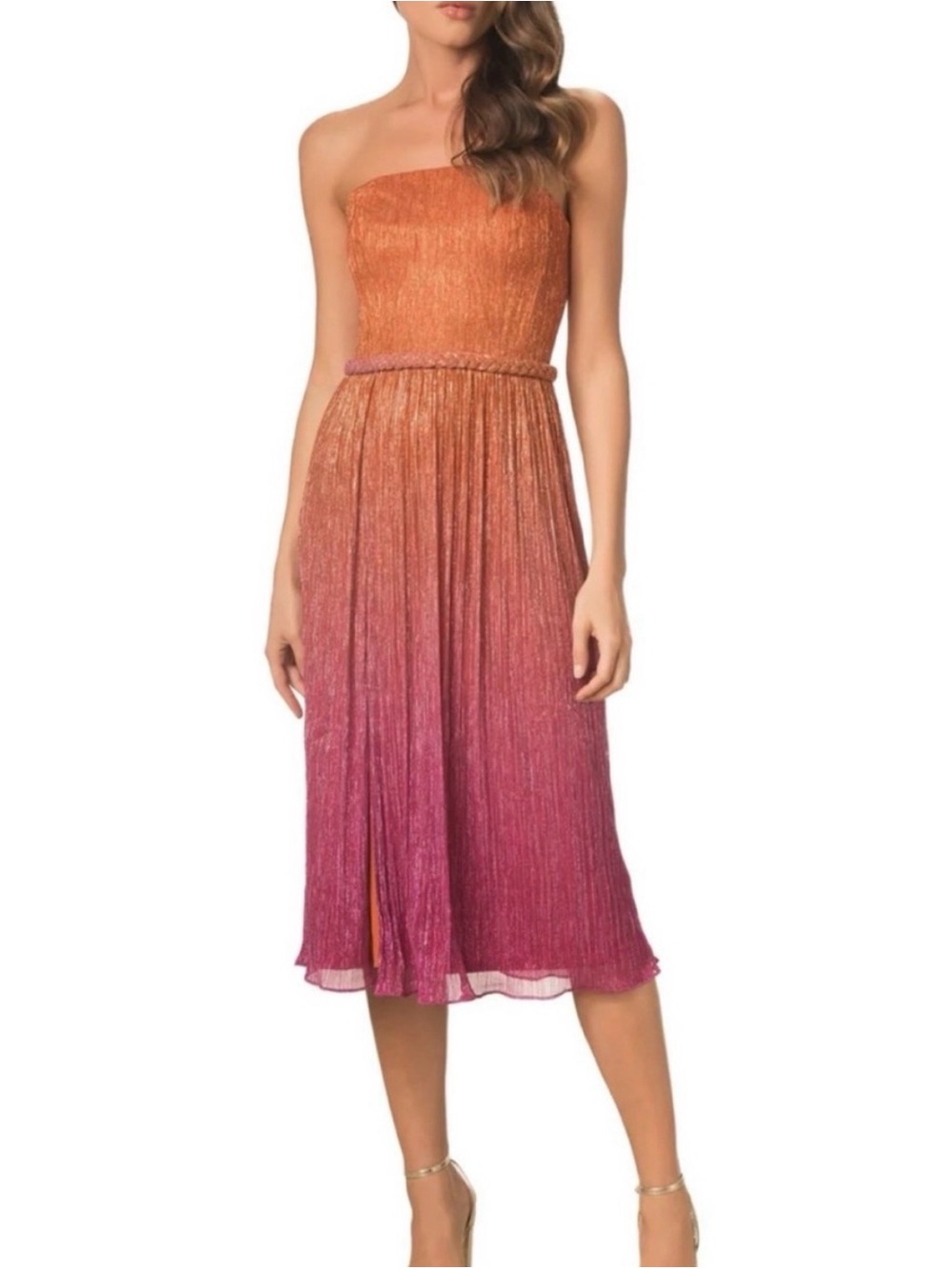 Dress the Population Ombre Pink to Orange Strapless Midi Dress
